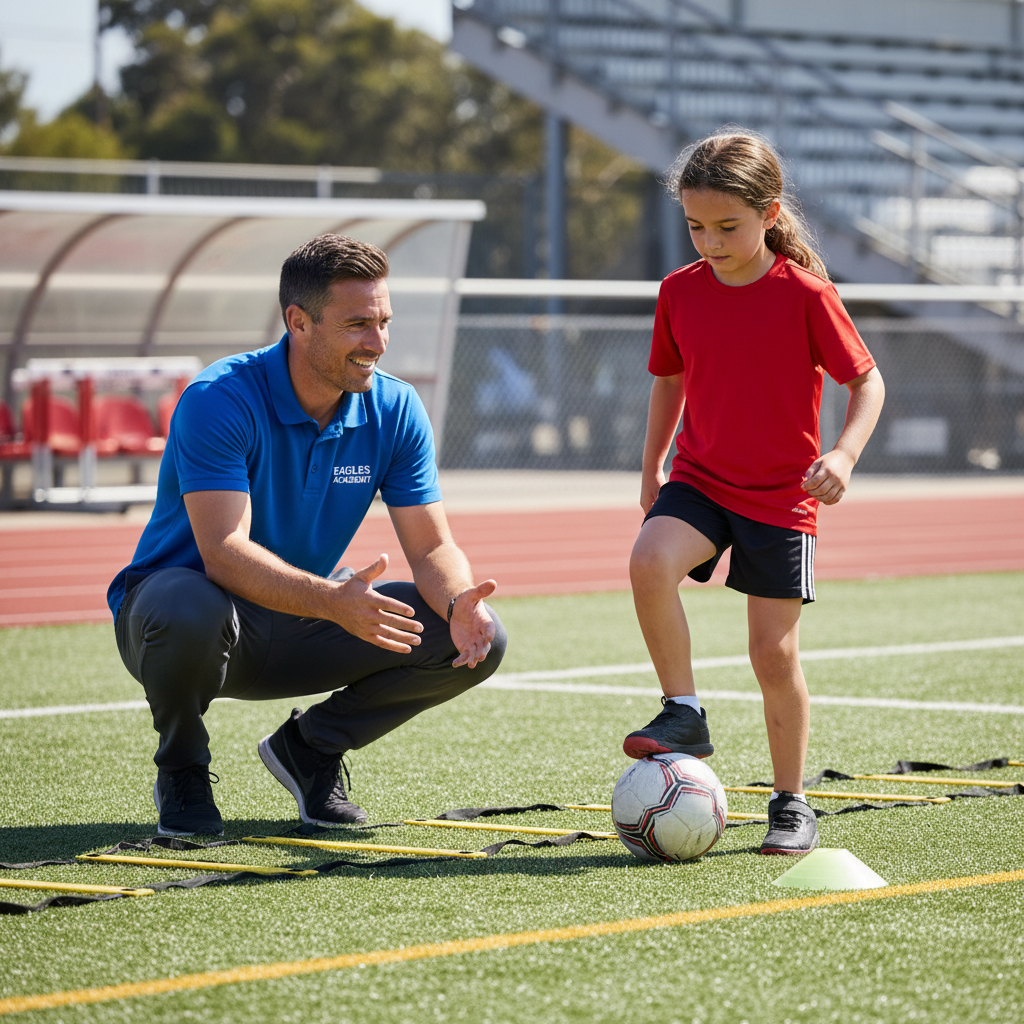 One-on-one sports coaching session with coach and young athlete