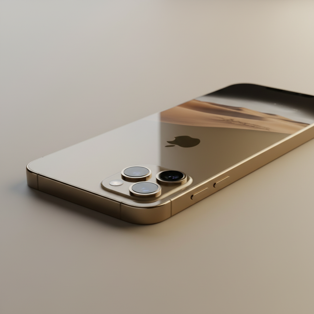 iPhone 16 Pro in desert titanium color on clean dark background