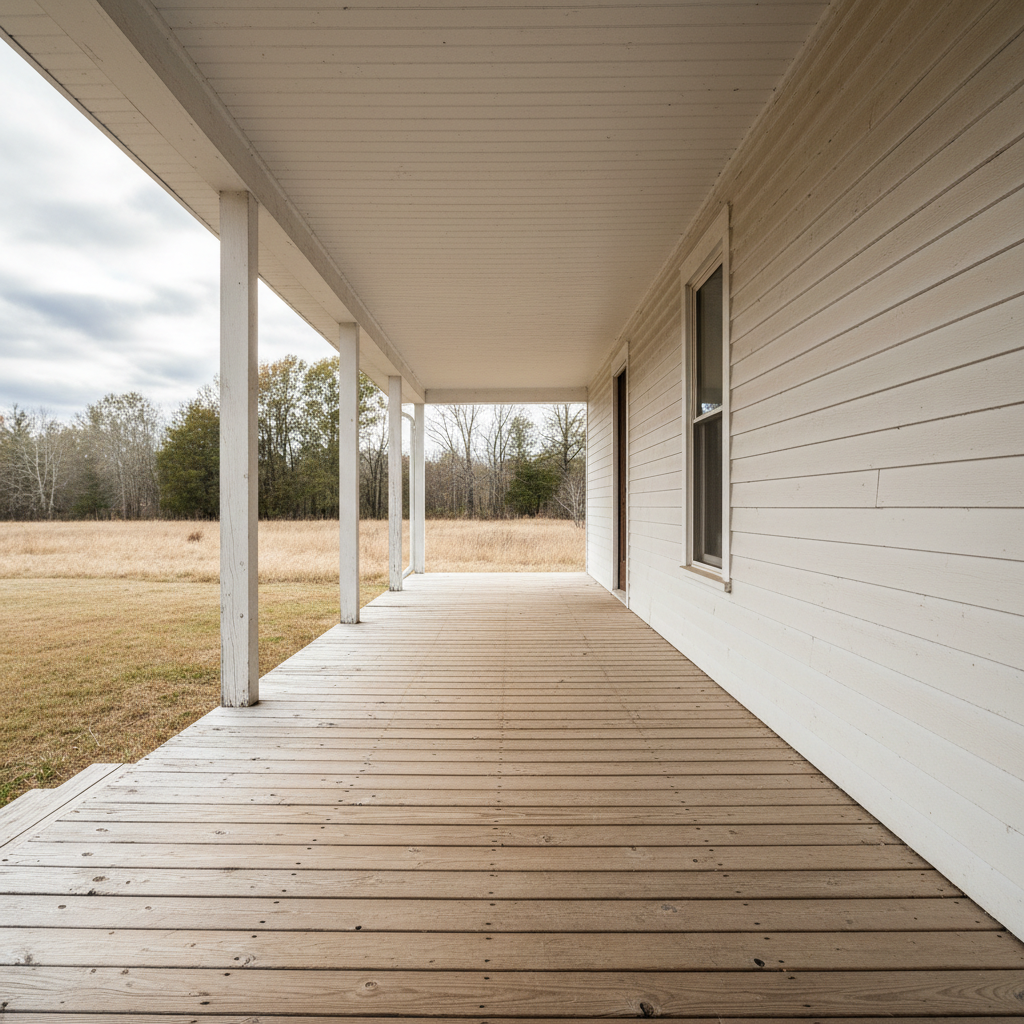 Plain farmhouse porch with no staging or furniture