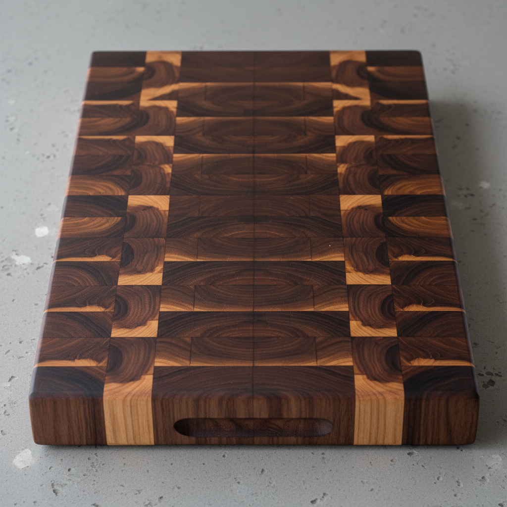 Edge-grain maple and cherry charcuterie serving board with handles and natural oil finish