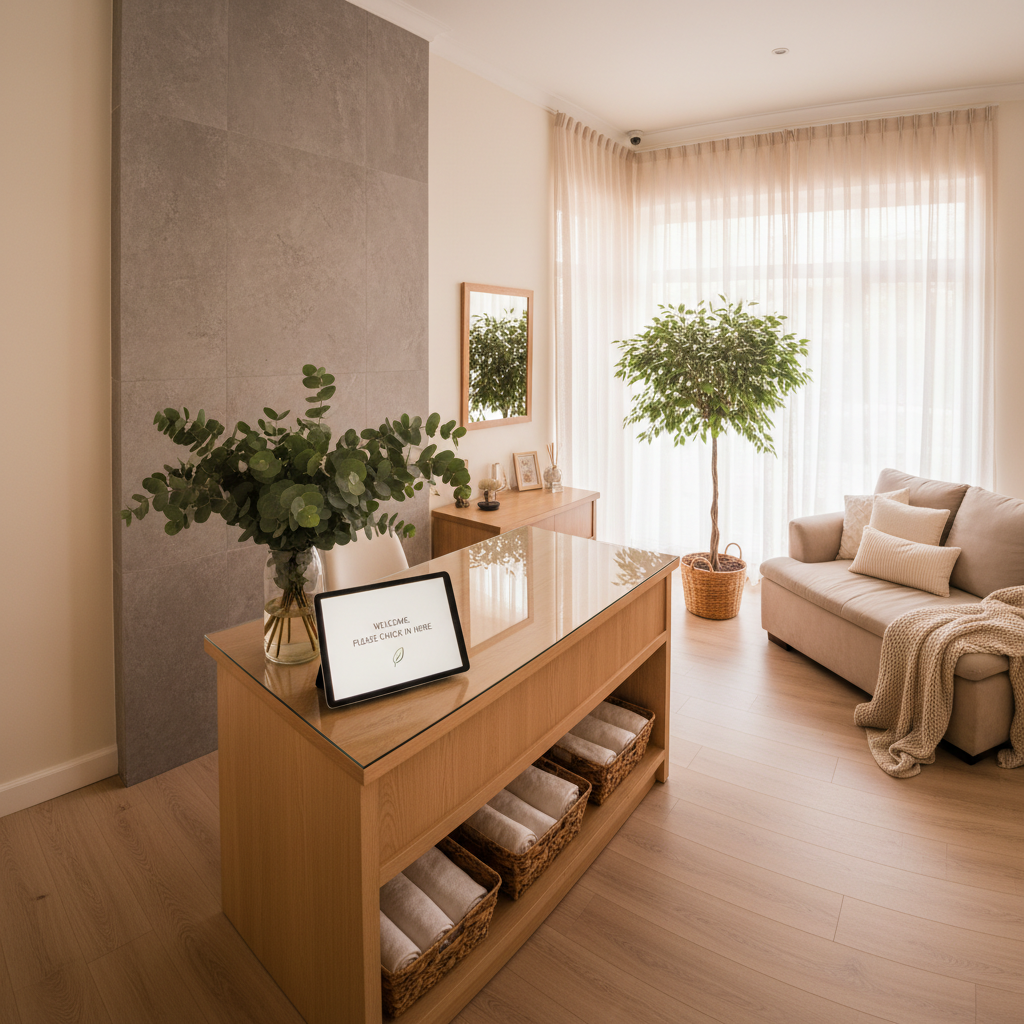 Beautiful interior of KAIZEN wellness studio with warm lighting