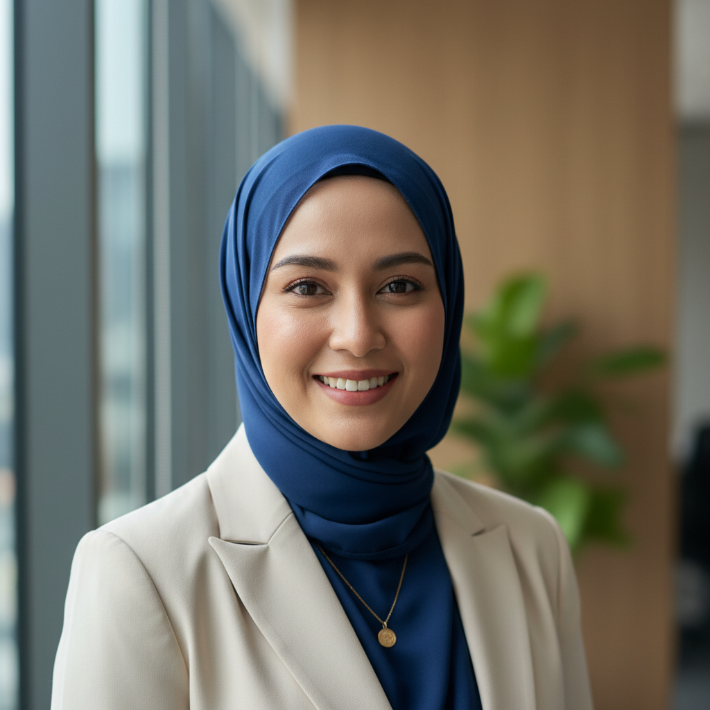 Hotel general manager — Malaysian professional woman in business attire, warm professional setting