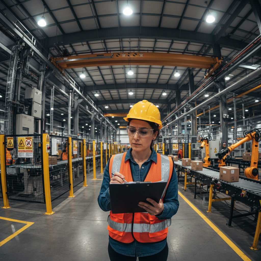 HSE safety manager reviewing PPE equipment checklist at oil and gas facility