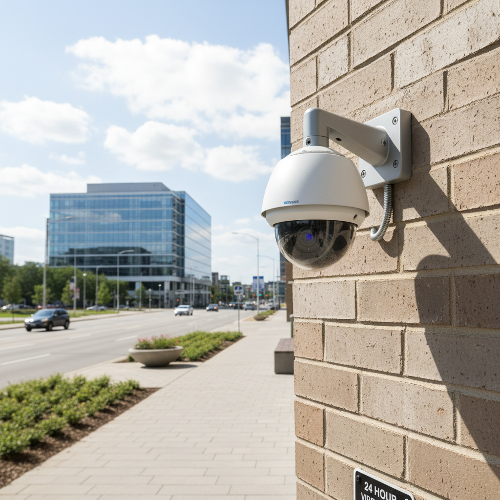 CCTV security camera mounted on wall for commercial surveillance system installation