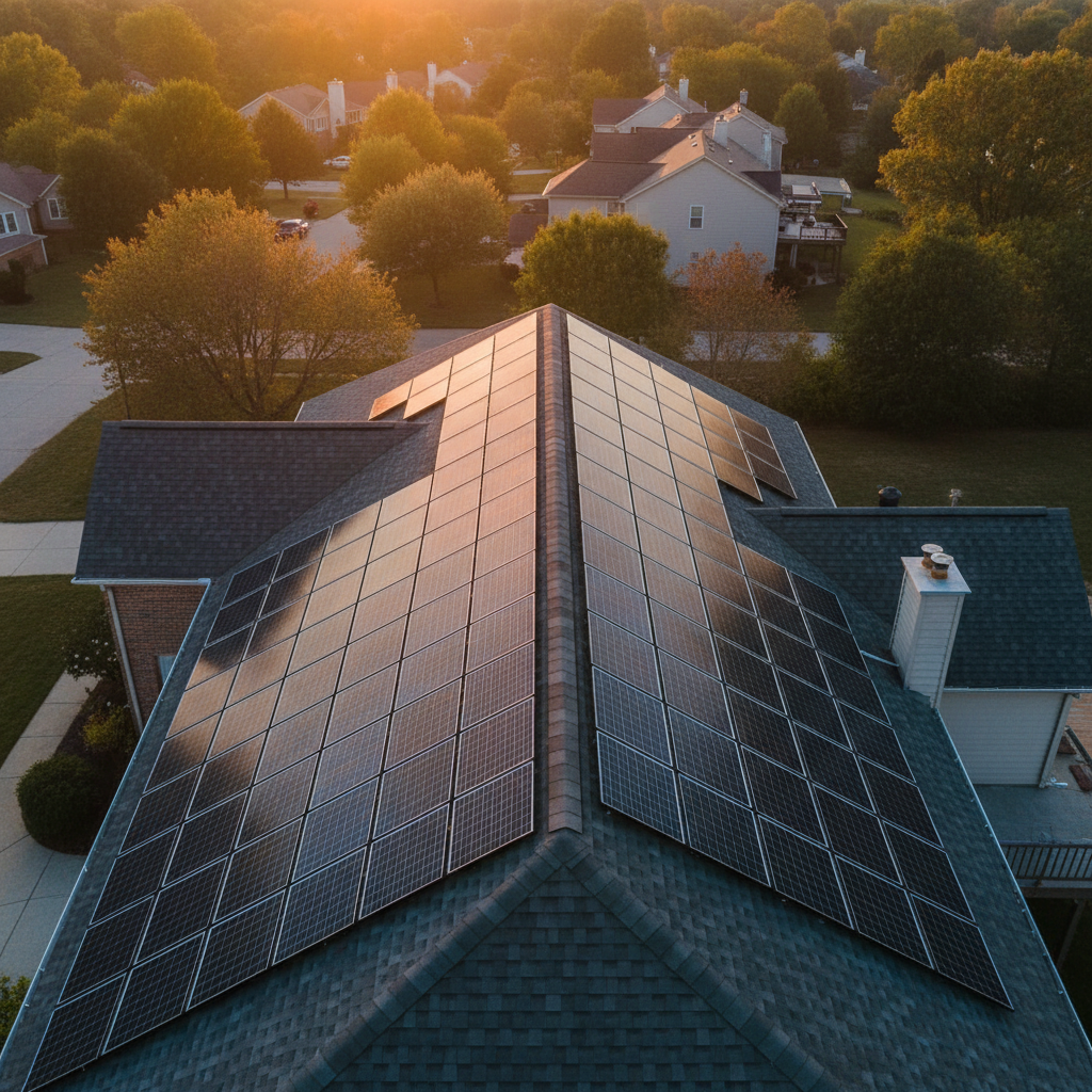Completed solar installation on Pretoria home, neighbourhood view with panels visible on rooftop
