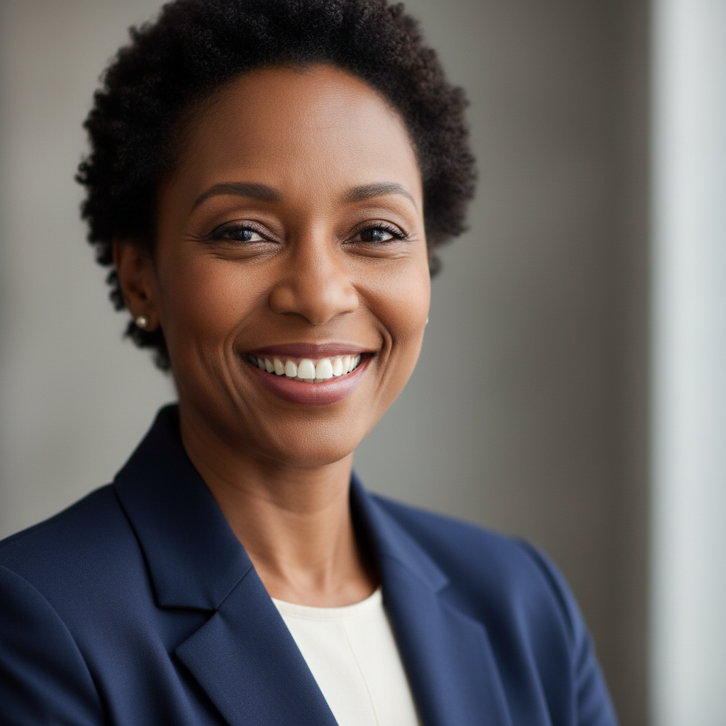 Smiling middle-aged woman with warm expression, professional photo