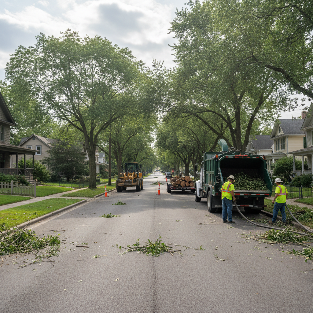 Street cleared of debris after emergency tree removal, normal access restored
