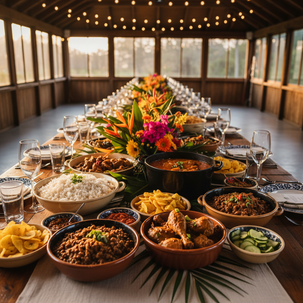 Bruiloft tafel met Surinaams catering in Kraaiennest