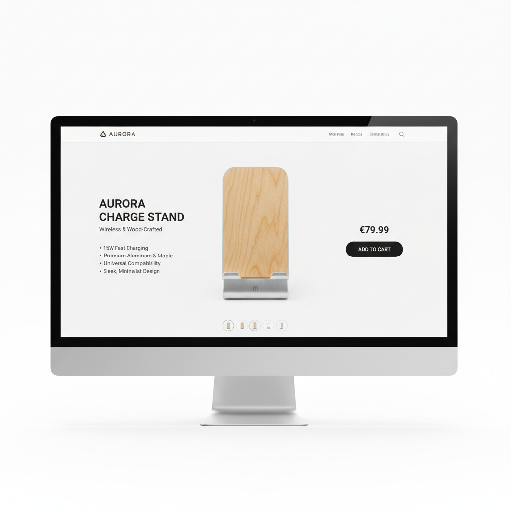 Modern e-commerce product page with clean layout and strong visual hierarchy on light background