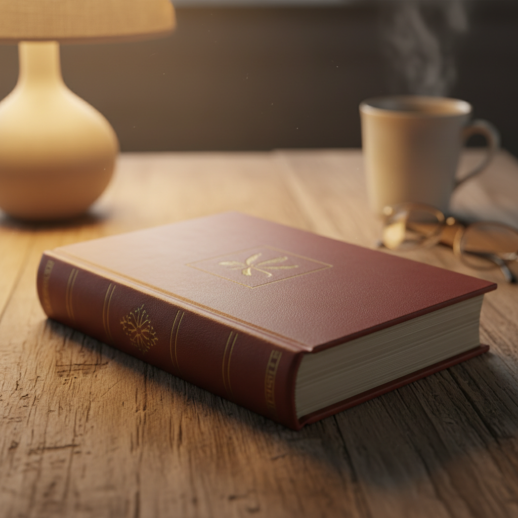 Charcoal grey hardcover book The Long Game displayed on a wooden shelf with warm lighting
