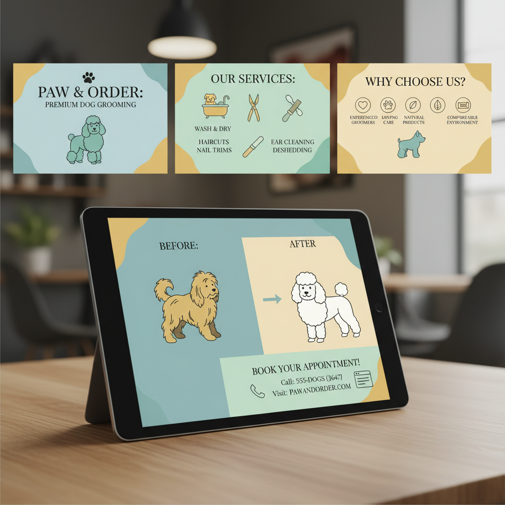 Professional 5-slide dog grooming carousel with cohesive design