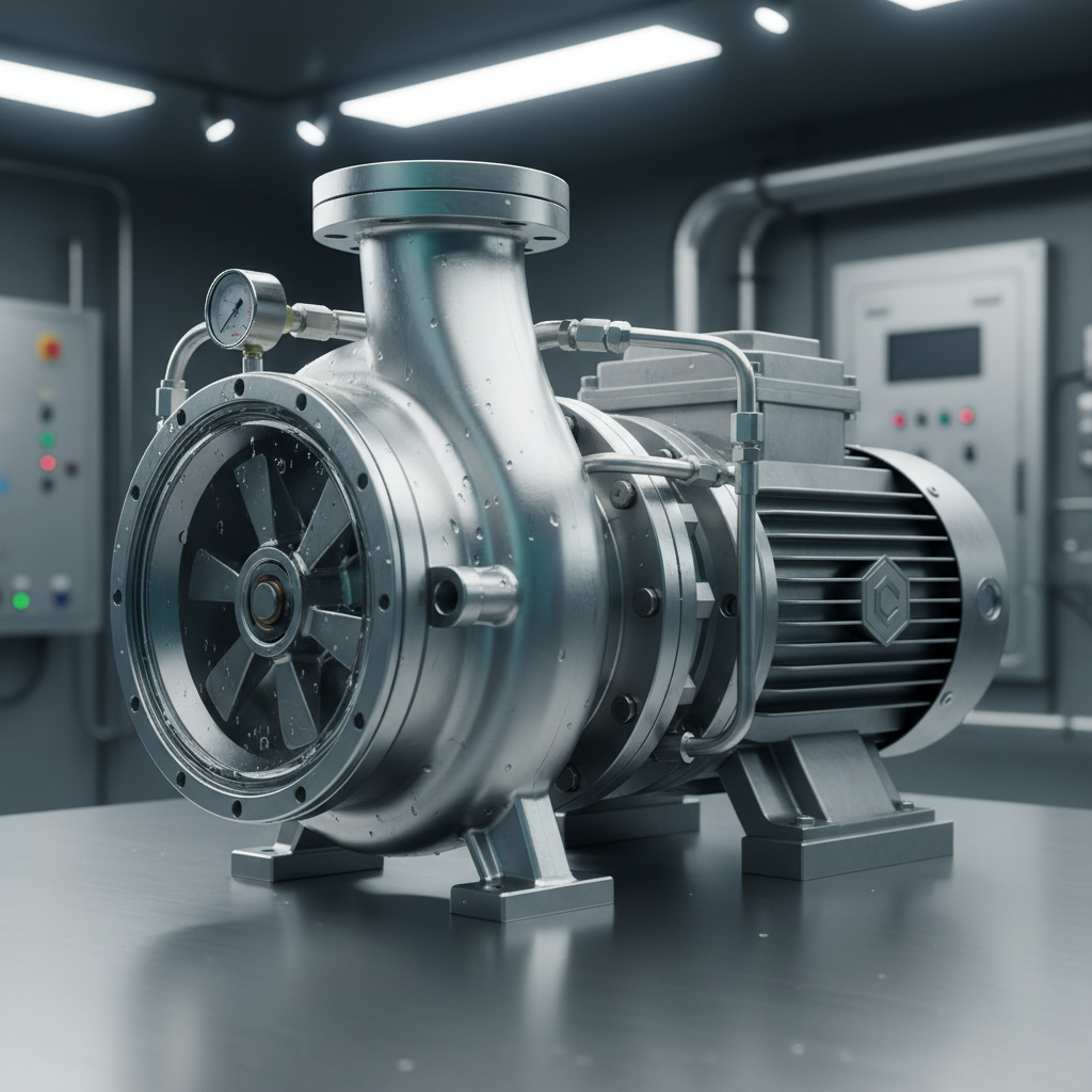 Industrial water pump and hydrophore unit in bright clean workshop, metallic surface