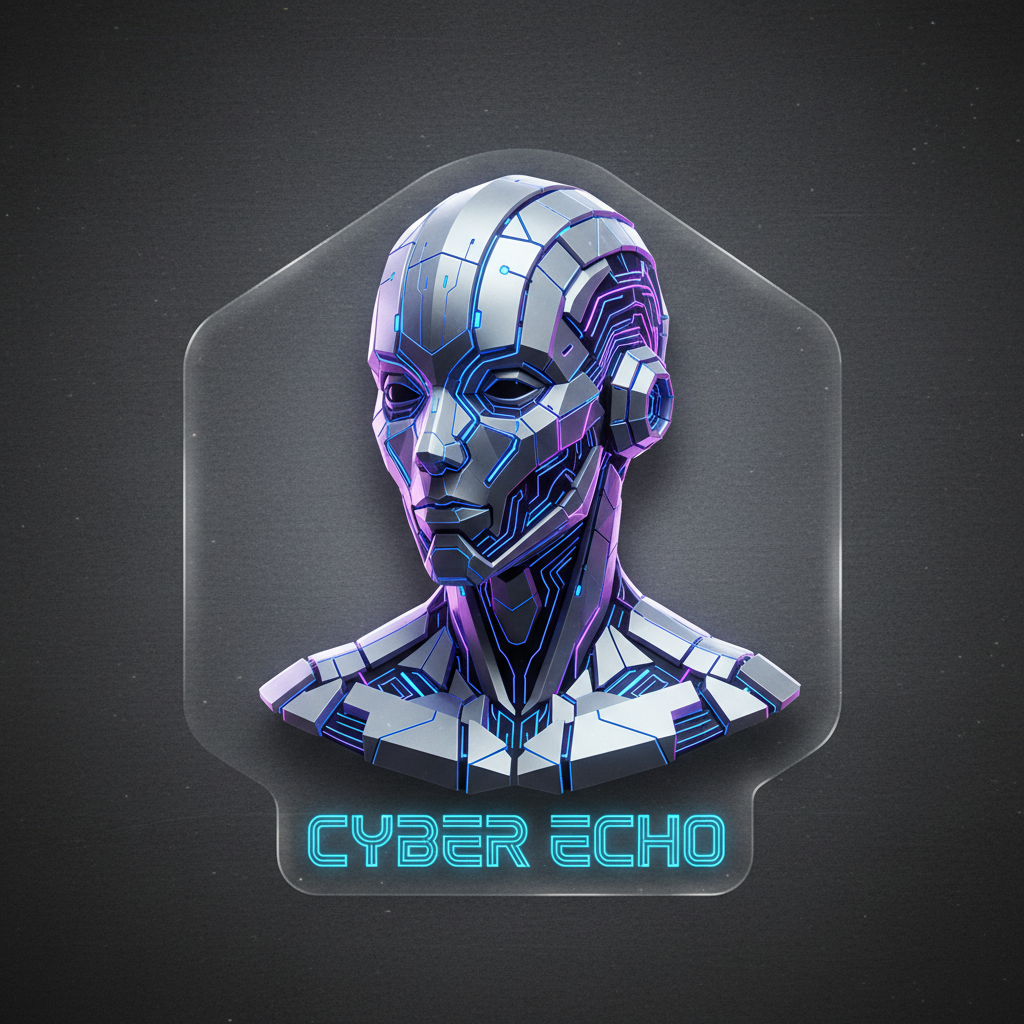 Futuristic robot or AI figure with glowing circuits in dim blue-lit environment