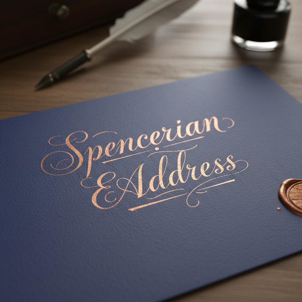 Spencerian envelope address in copper ink on dark paper