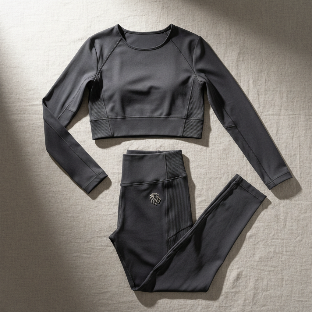 Athletic sportswear on dark background, performance fabric, modern activewear