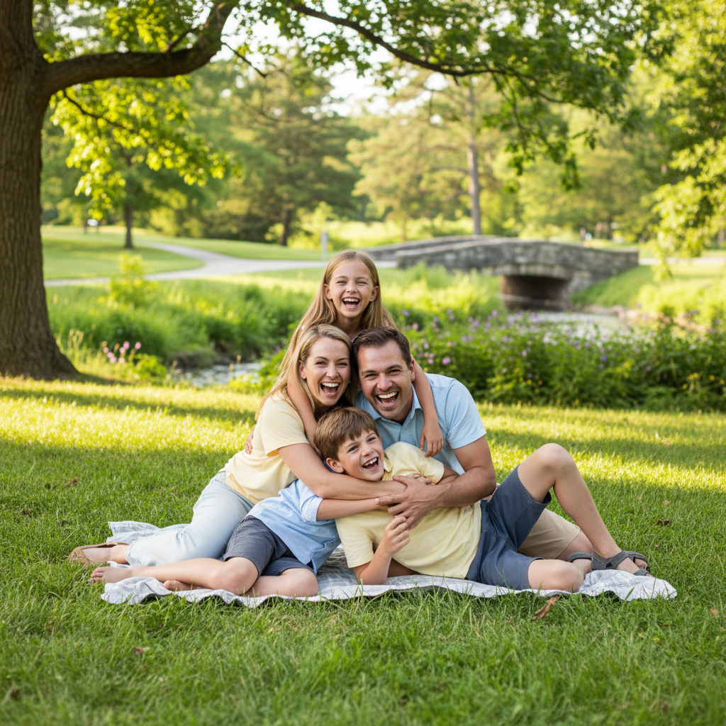 Candid lifestyle photography, friends laughing in Central Park on sunny afternoon