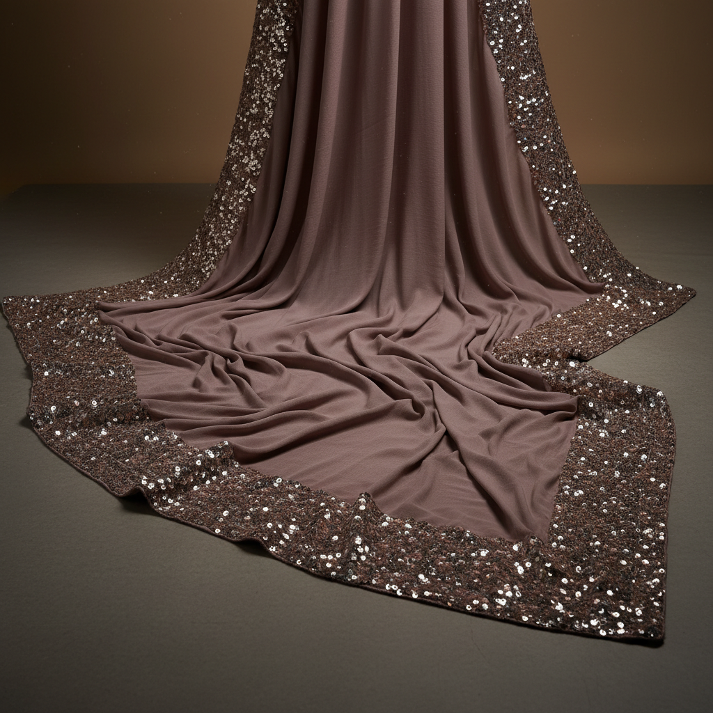 Elegant georgette party wear saree with sequin embellishments under studio lighting