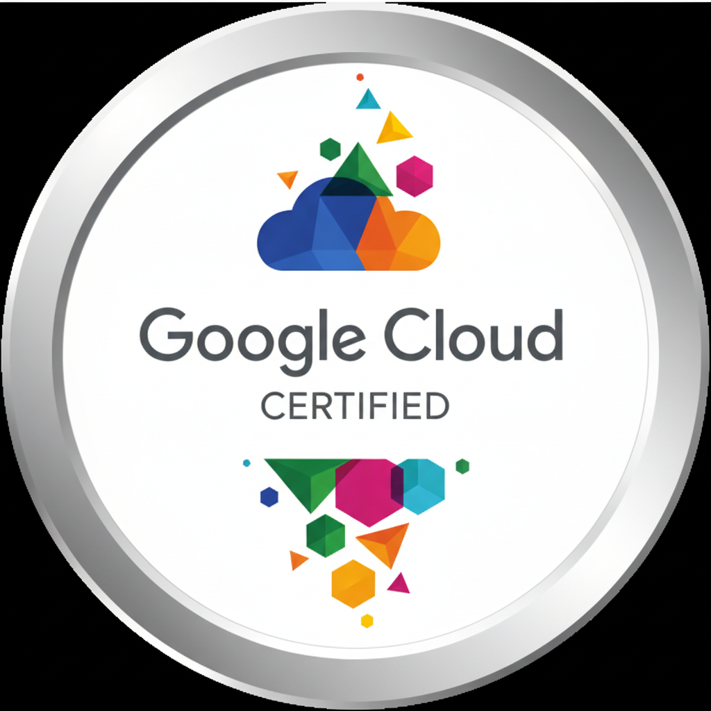 Google Cloud certification emblem with colorful geometric shapes on white background