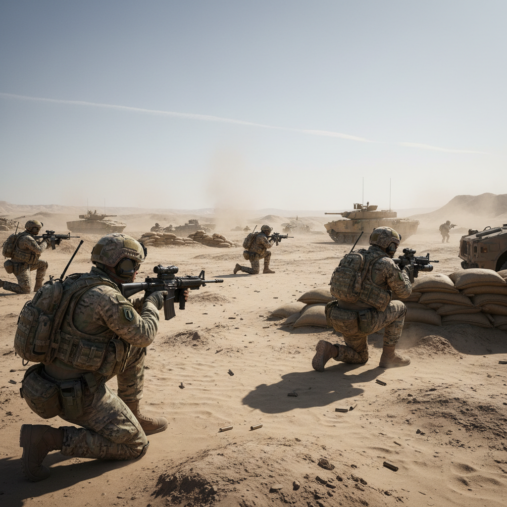 Competitive first-person shooter with realistic military environment