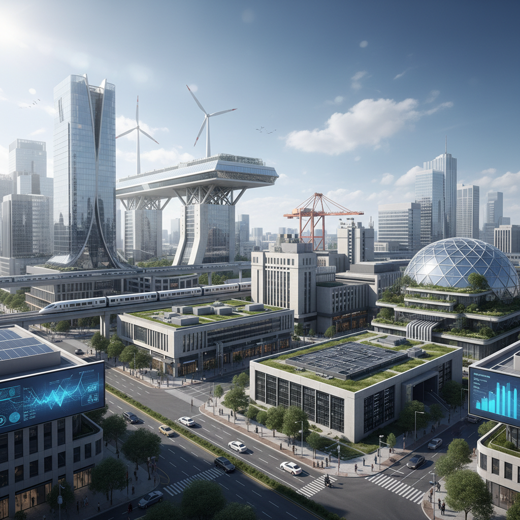 Lush green rooftop garden in a futuristic solarpunk city with solar panels and vertical gardens on glass towers