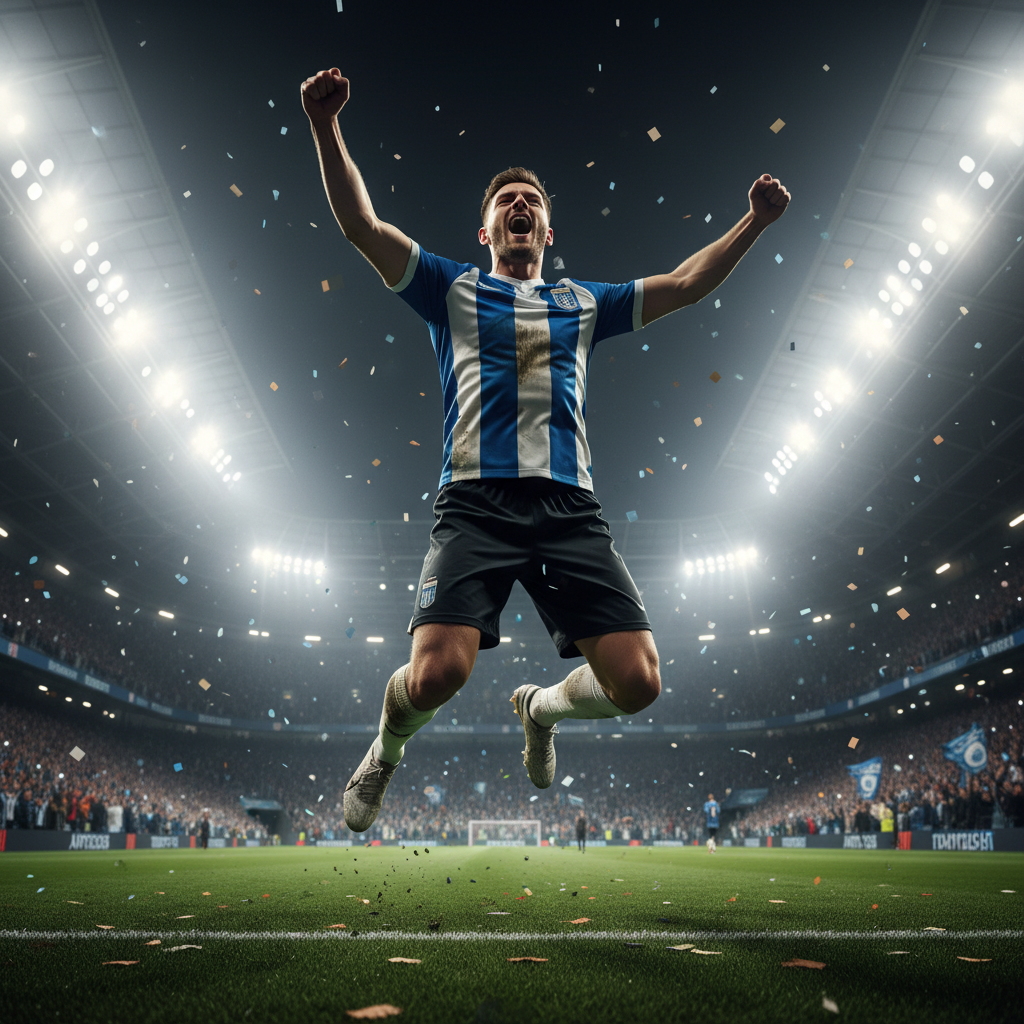 Football player scoring a goal celebration