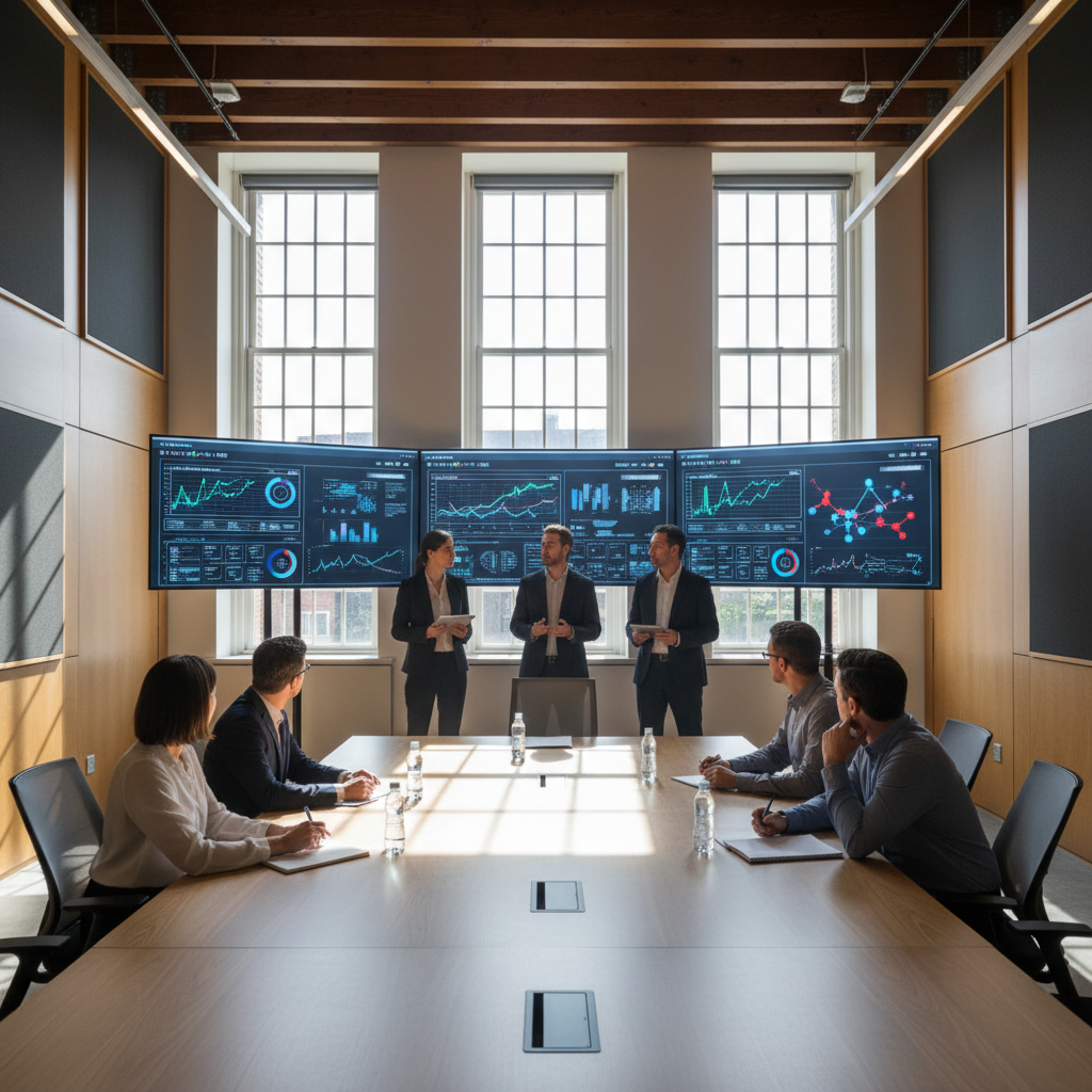 Scientists presenting research data to a panel in a field station seminar room