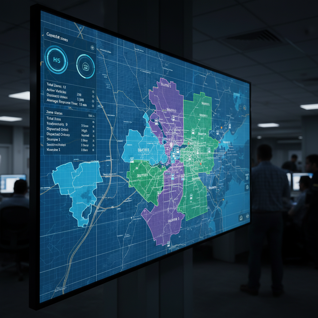 GPS dispatch screen showing Shutter coverage zones across Mumbai Metropolitan Region