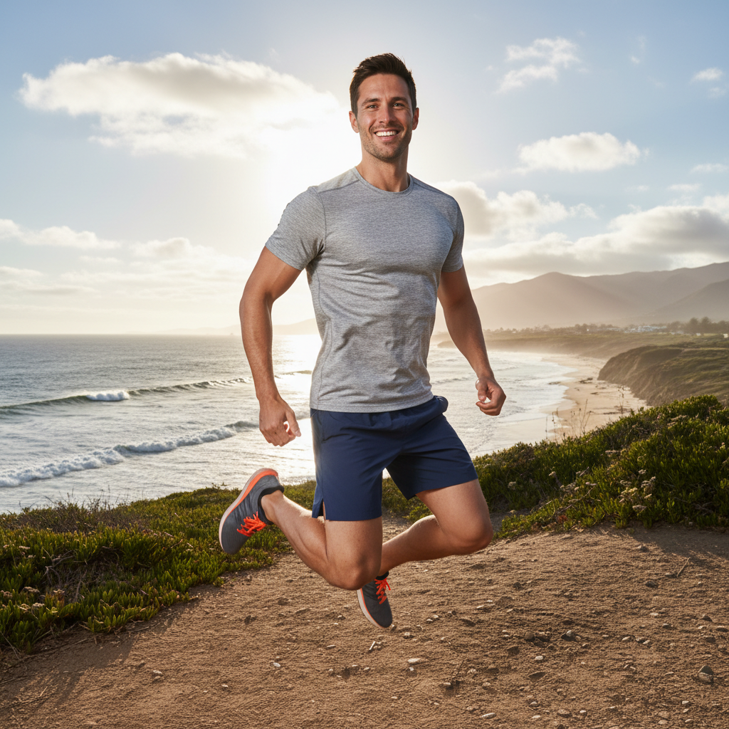 Devon Kowalski, athletic man with confident expression in outdoor setting, warm sunlight