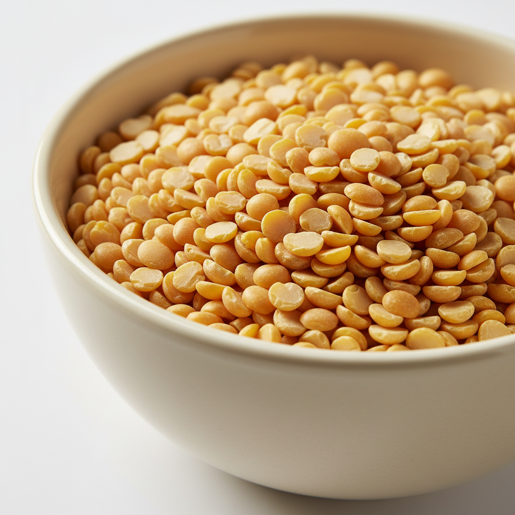 Yellow split toor dal pigeon pea lentils in bulk, warm golden color