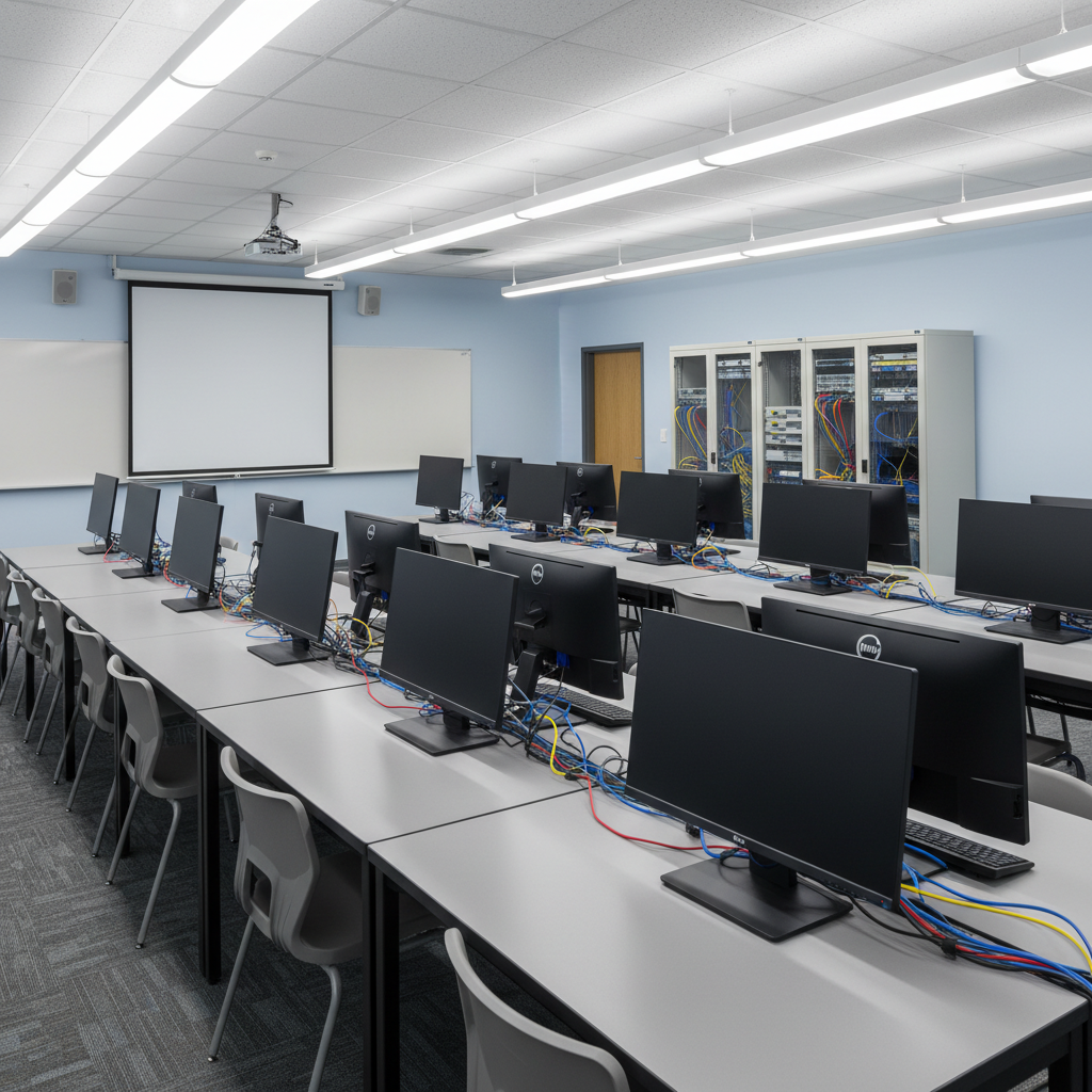 School computer lab with network infrastructure and IT solutions