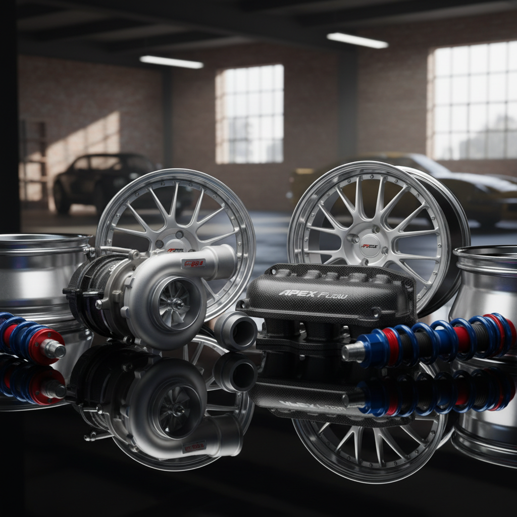 Aftermarket parts lifestyle photography with dramatic studio lighting