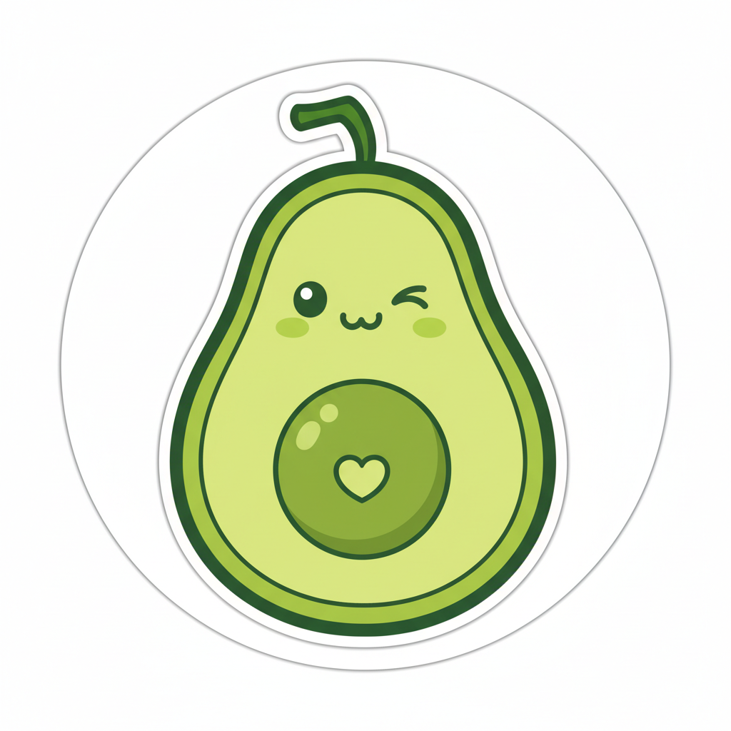 Kawaii cute avocado with happy face illustration magnet in green tones