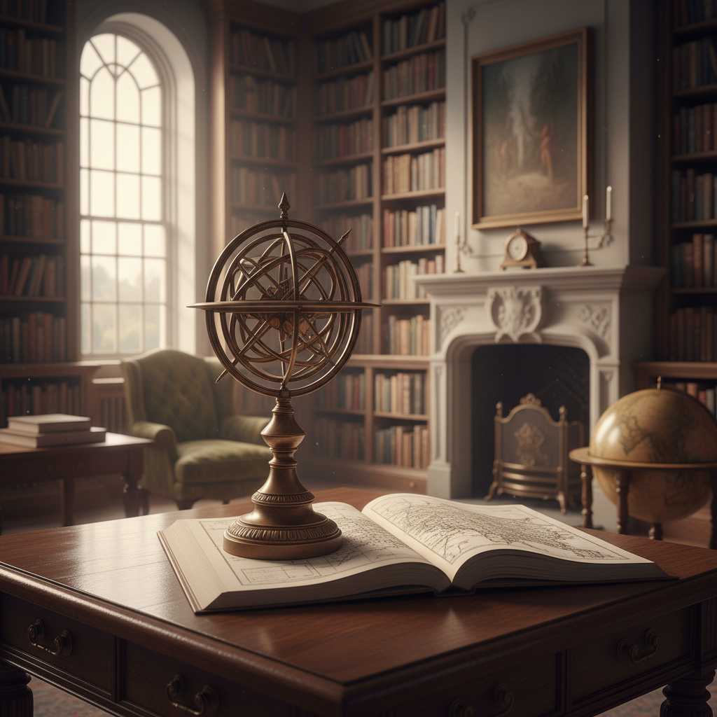 Meridian sculpture in situ on reading table in private library