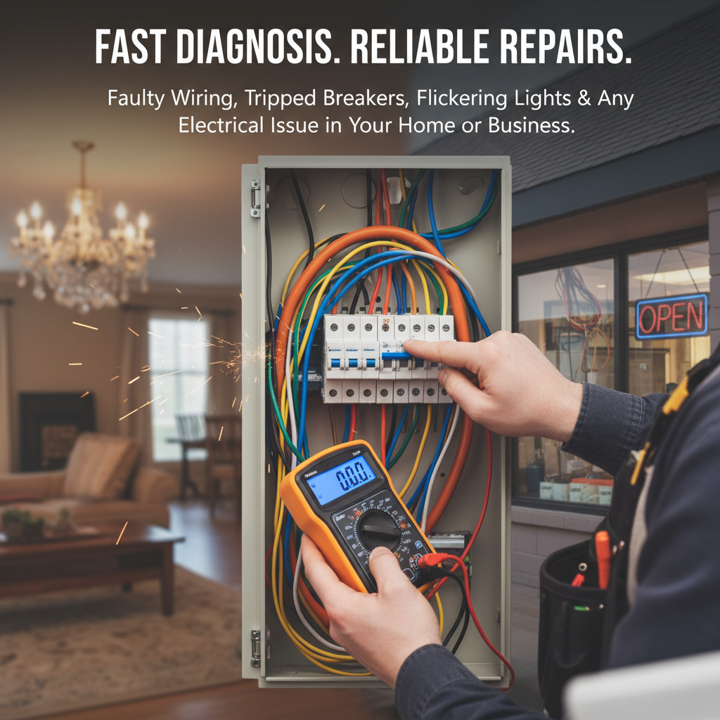 Close-up of electrician repairing electrical wiring in bright airy residential setting