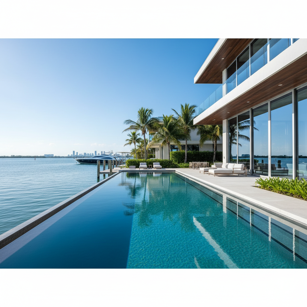 Modern waterfront home with infinity pool in Miami Florida