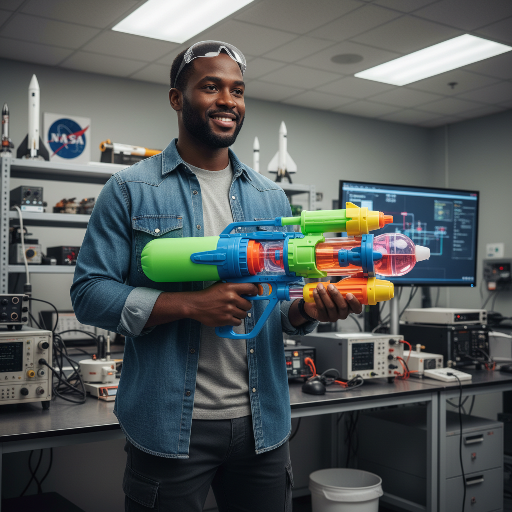 African American female student testing water filtration prototype in laboratory