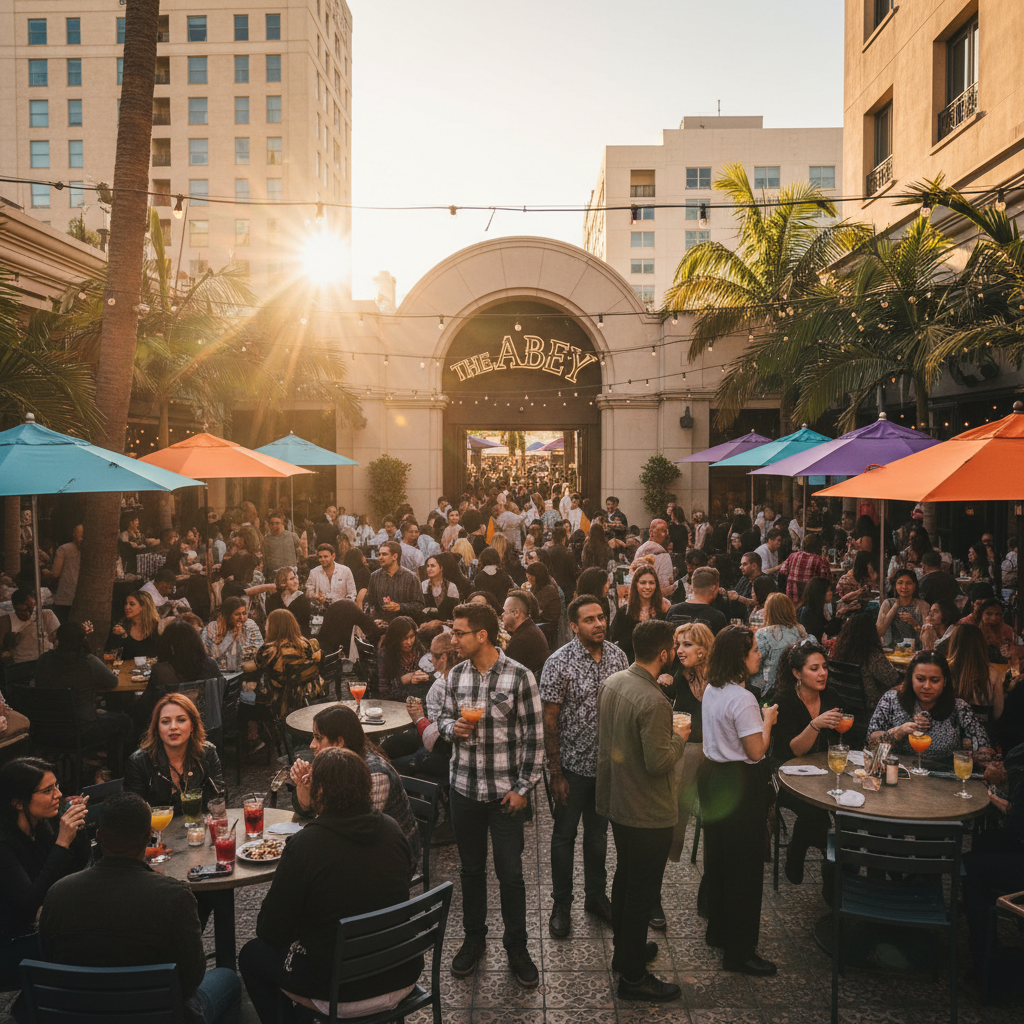 The Abbey Food and Bar in West Hollywood with outdoor patio and diverse LGBTQ+ crowd
