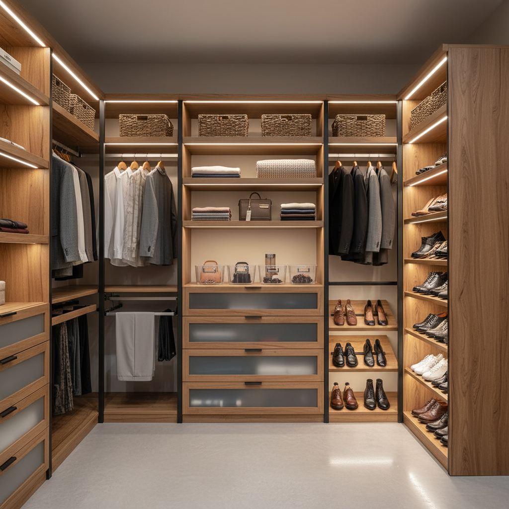 Detailed 3D floor plan layout of organized garage with labeled storage zones on screen