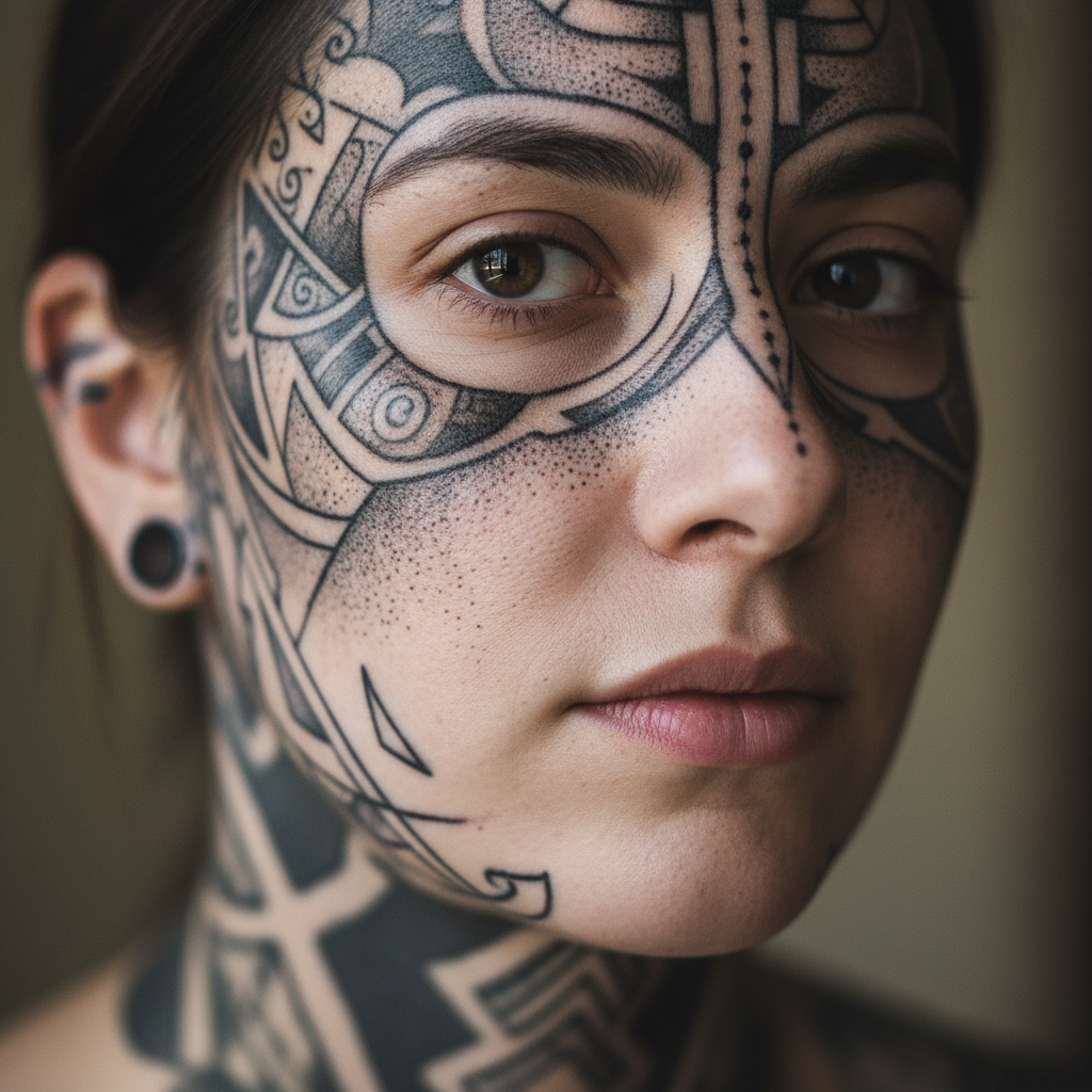 Realism portrait tattoo close-up showing precise shading technique
