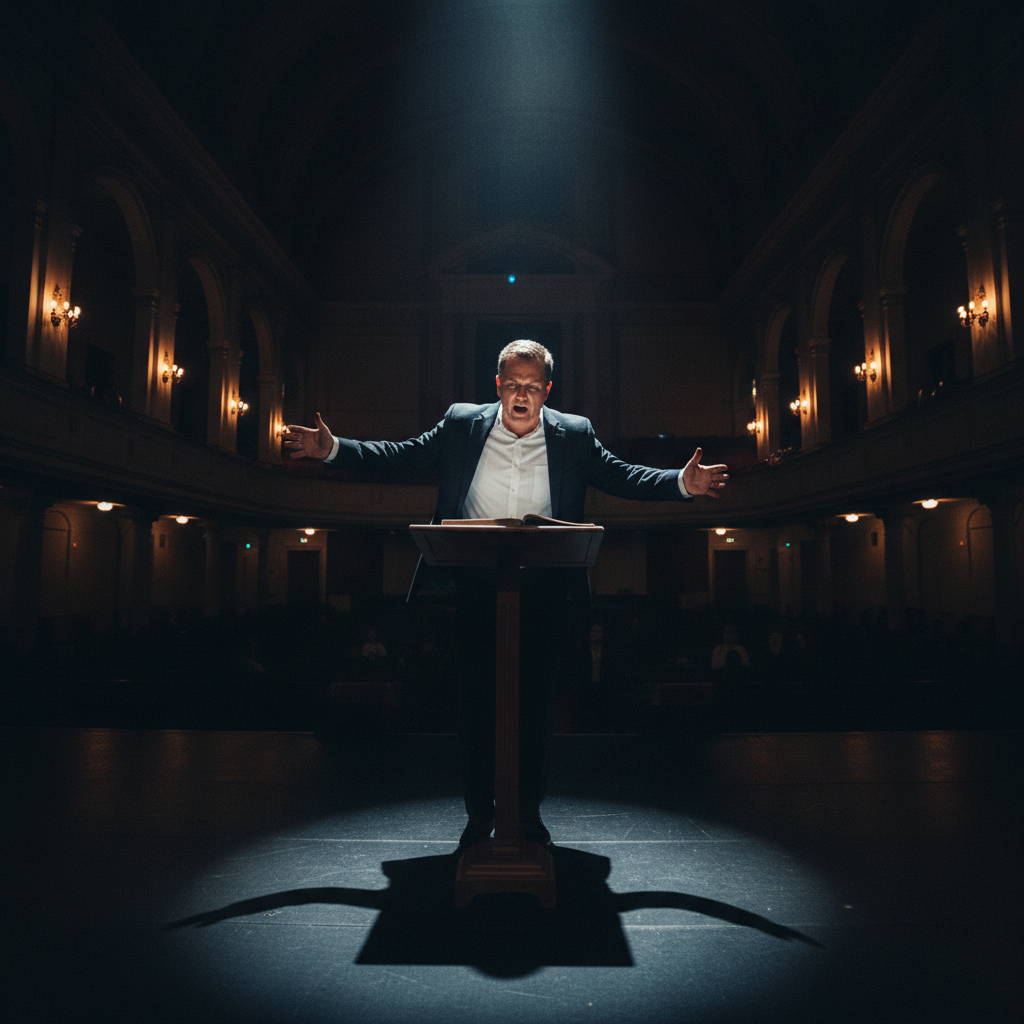 Cinematic sermon motion graphics on dark background, atmospheric church worship environment with golden light, premium ministry visual content