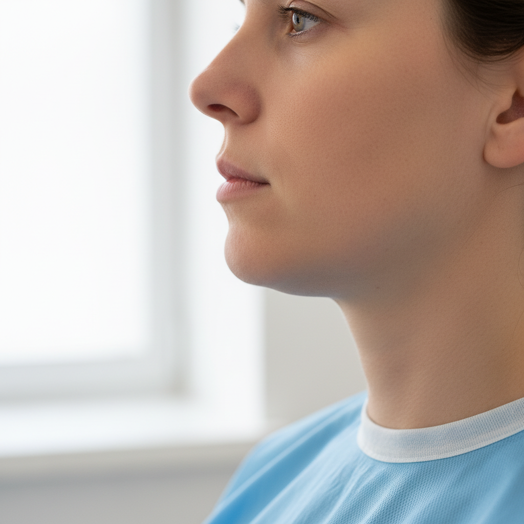 Before chin treatment - profile view showing submental fat under jawline