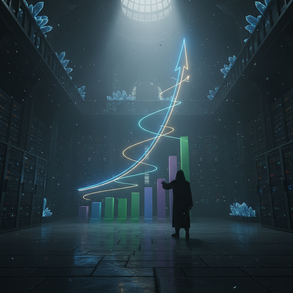 Growth chart showing exponential returns in dark atmospheric setting