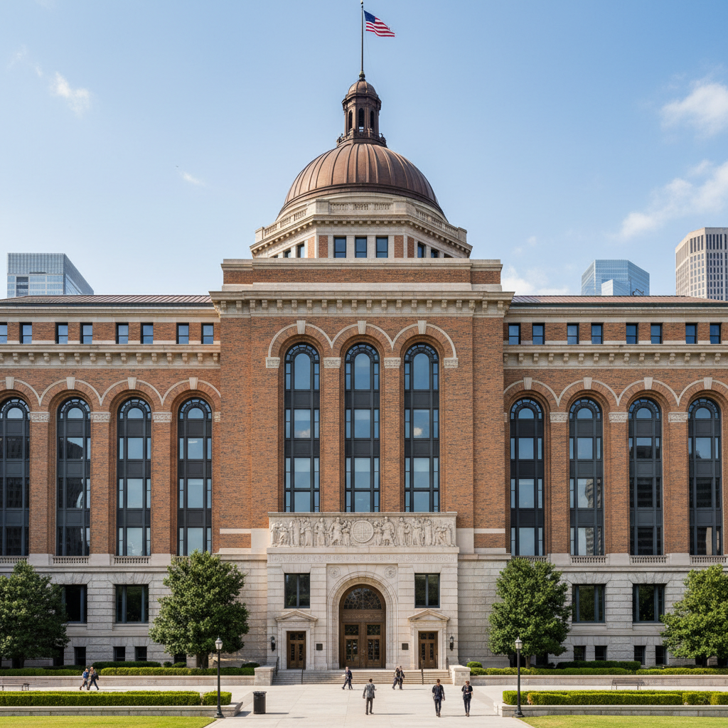 Government administrative building with brick construction