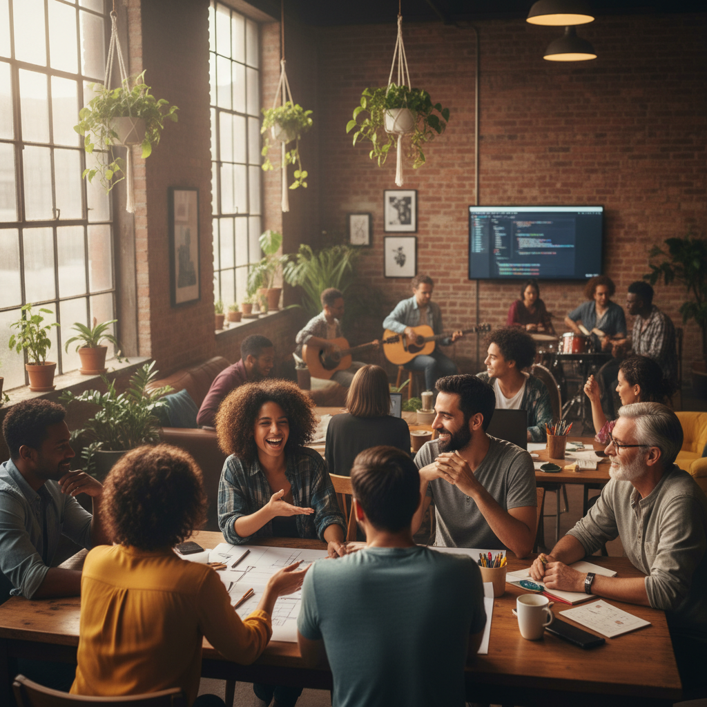 Diverse group of Black and Brown entrepreneurs collaborating in community space