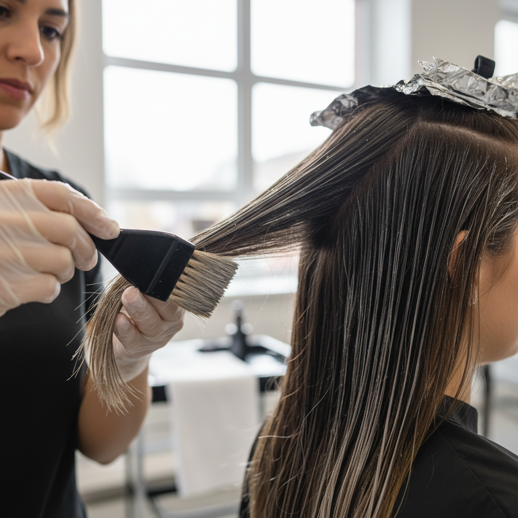 Tanisha's balayage work showing warm golden tones on brunette base