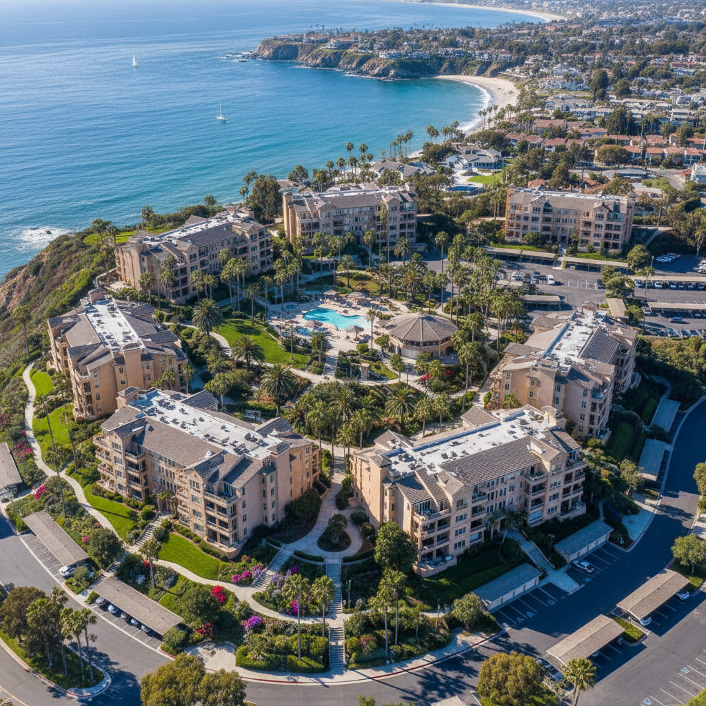 Highridge Apartments aerial view, 257-unit multifamily community in Rancho Palos Verdes, California coastal neighborhood