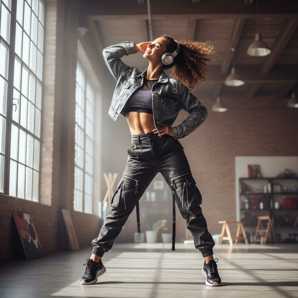 Young dancer in headphones striking a cool pose