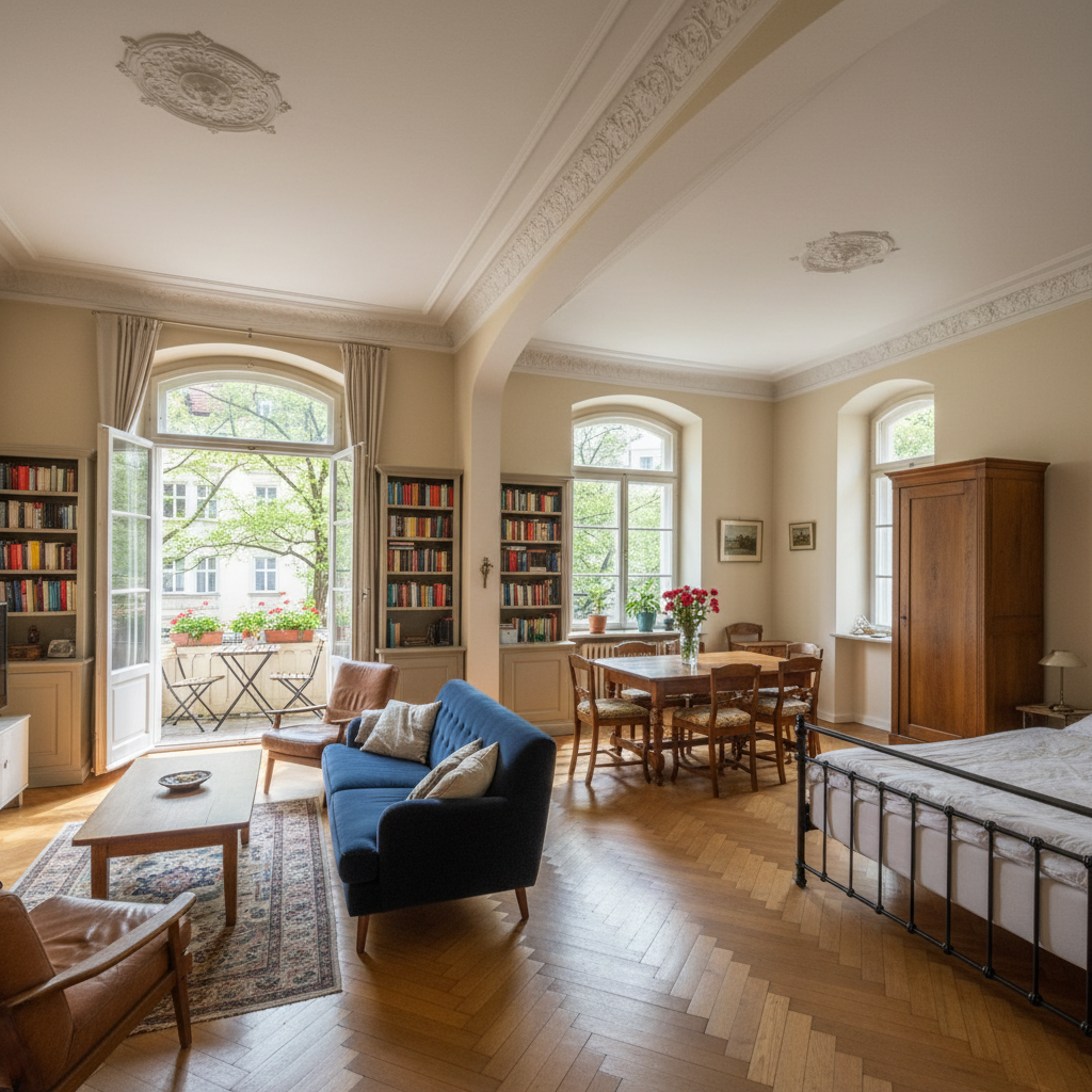 Classic three-room apartment with balcony and parquet floors in Munich Schwabing