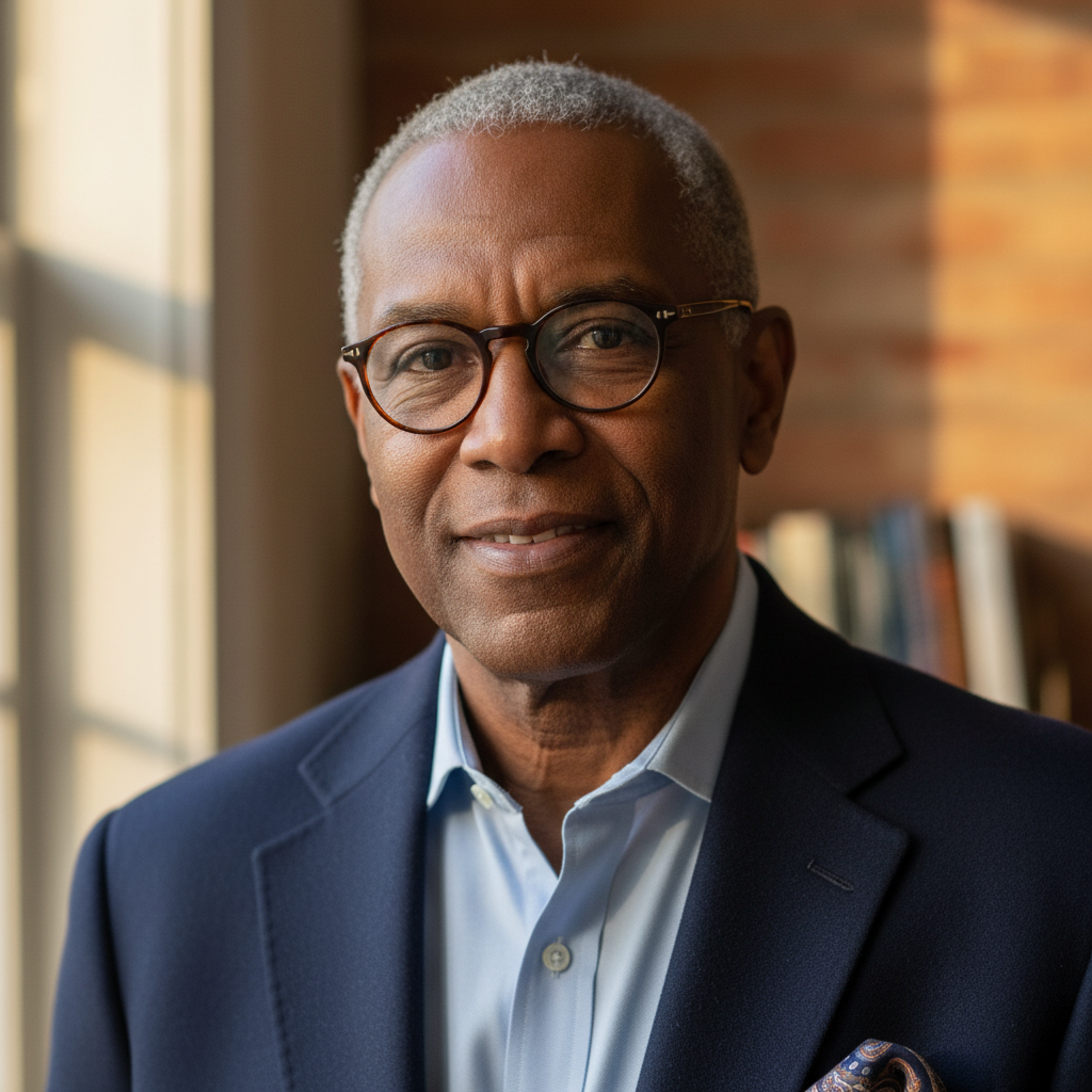 Marcus Webb, an African American man in his early sixties with a calm, determined expression