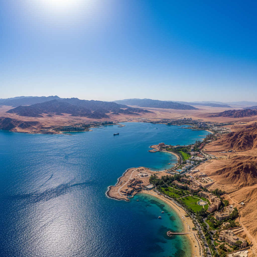 Taba Heights with four-country view and Gulf of Aqaba